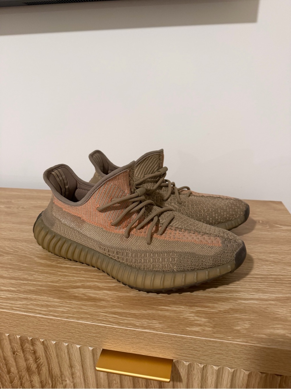 adidas Men's Olive Knit Sneakers with Coral Stripe